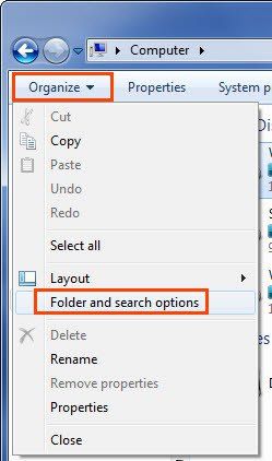 Dossiers et de rechercher des options dans Windows 7