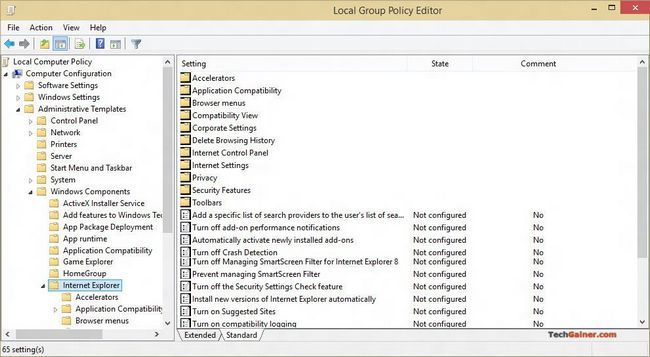 Paramètres d'Internet Explorer dans Group Policy Editor