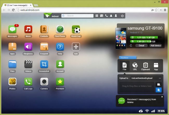 Interface Web AirDroid