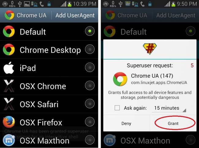 Photographie - Changer chrome pour utilisateur d'Android chaîne de l'agent de faire semblant d'être un autre navigateur ou système d'exploitation vers un site Web