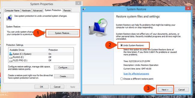 Annuler la restauration système dans Windows 7, 8 et Vista