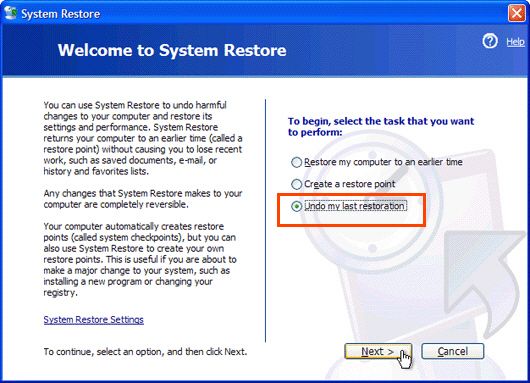 Annuler la restauration du système sous Windows XP