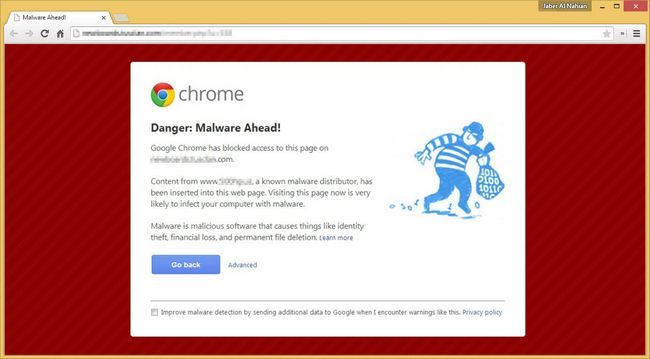 Avertissement de chrome site Malware