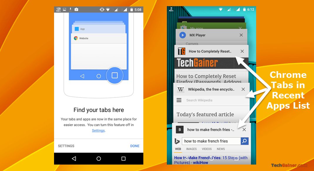 Arrêter onglets de Chrome dans Android 5.0 affichant applications récentes