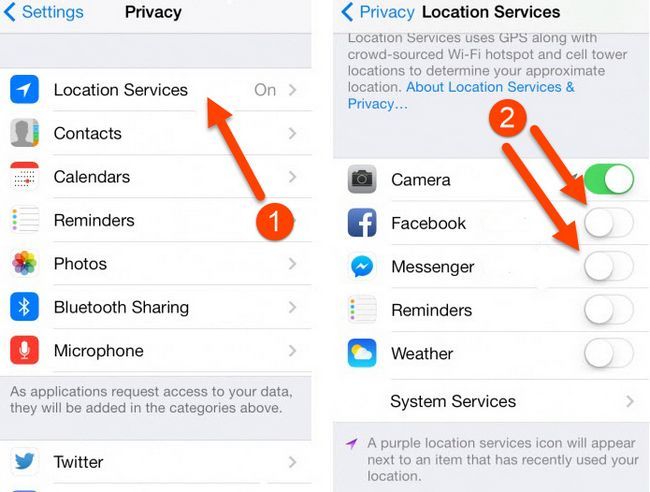 Désactiver Facebook service de localisation sur iOS
