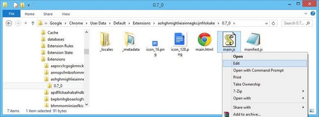 Chrome fichiers source d'extension