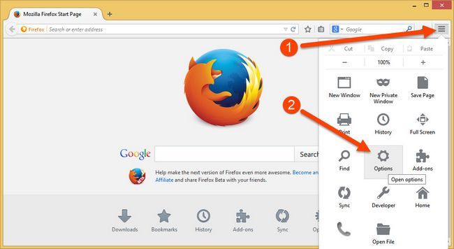 Options d'accès Firefox
