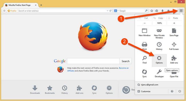Accéder aux options de Firefox à partir du menu