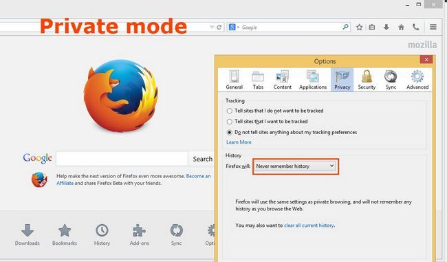 Firefox fonctionnant en mode privé par défaut