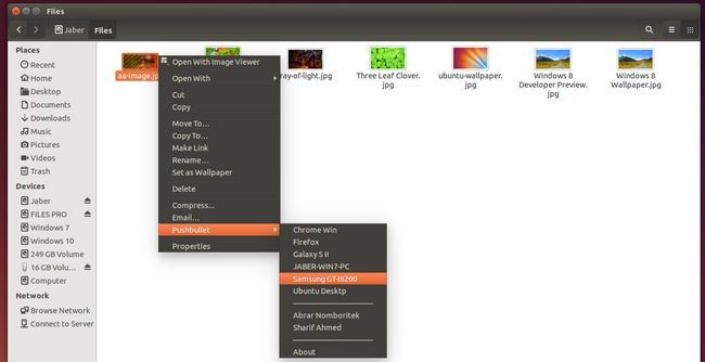 Envoyer des fichiers à Pushbullet dans les fichiers Ubuntu